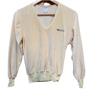 SASSON Yellow Velour V Neck Sweater Size Medium‎ ( Fits Small) VINTAGE EVC